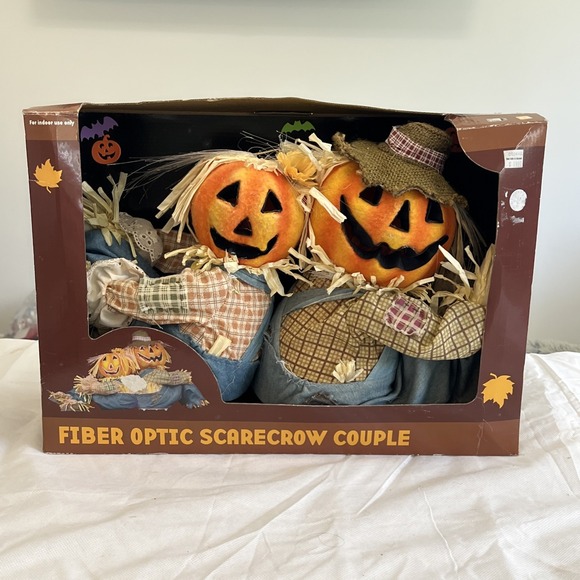 Gemmy Other - Vtg Gemmy Fiber Optic Lit Pumpkin Scarecrow Couple Halloween Fall Thanksgiving